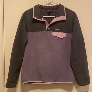 Purple Patagonia fleece pullover with light pink trim - size S